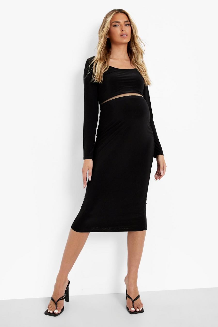 Black Maternity Long Sleeve Midi Skirt Co-ord image number 1