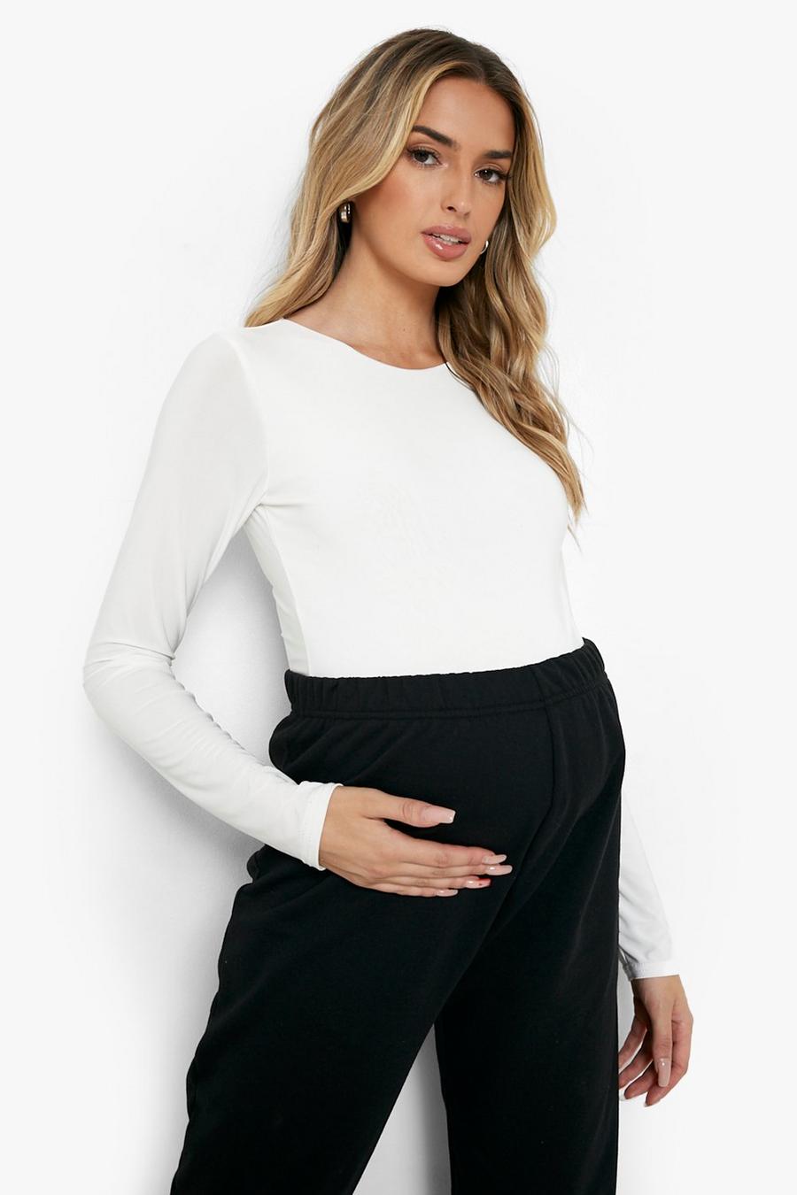 White Maternity Slinky Long Sleeve Bodysuit image number 1