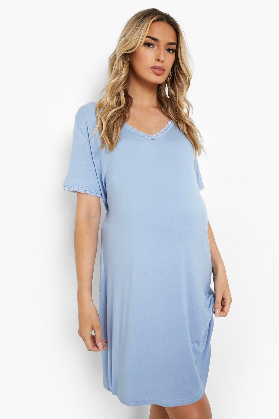 Baby blue Maternity Lace Trim Nightgown image number 1