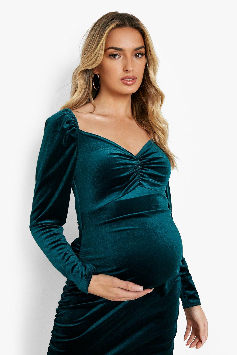 Women's Maternity Velvet Ruched Sleeve ...