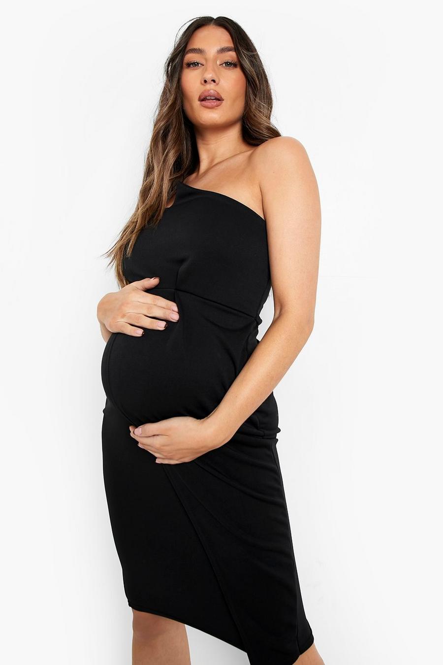 Black Maternity Bandeau Pleat Detail Midi Dress image number 1