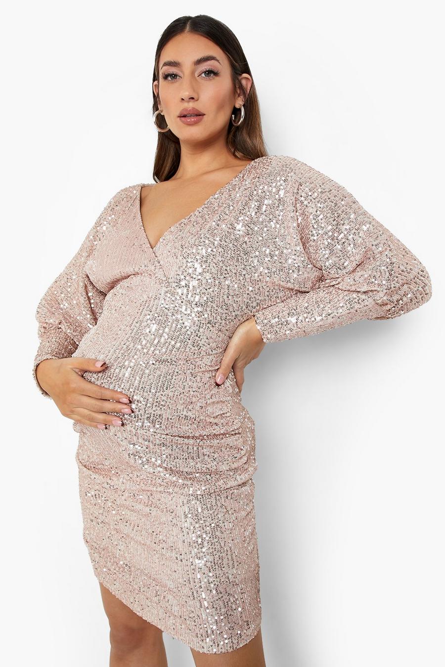 Nude Maternity Sequin Batwing Ruched Mini Dress image number 1