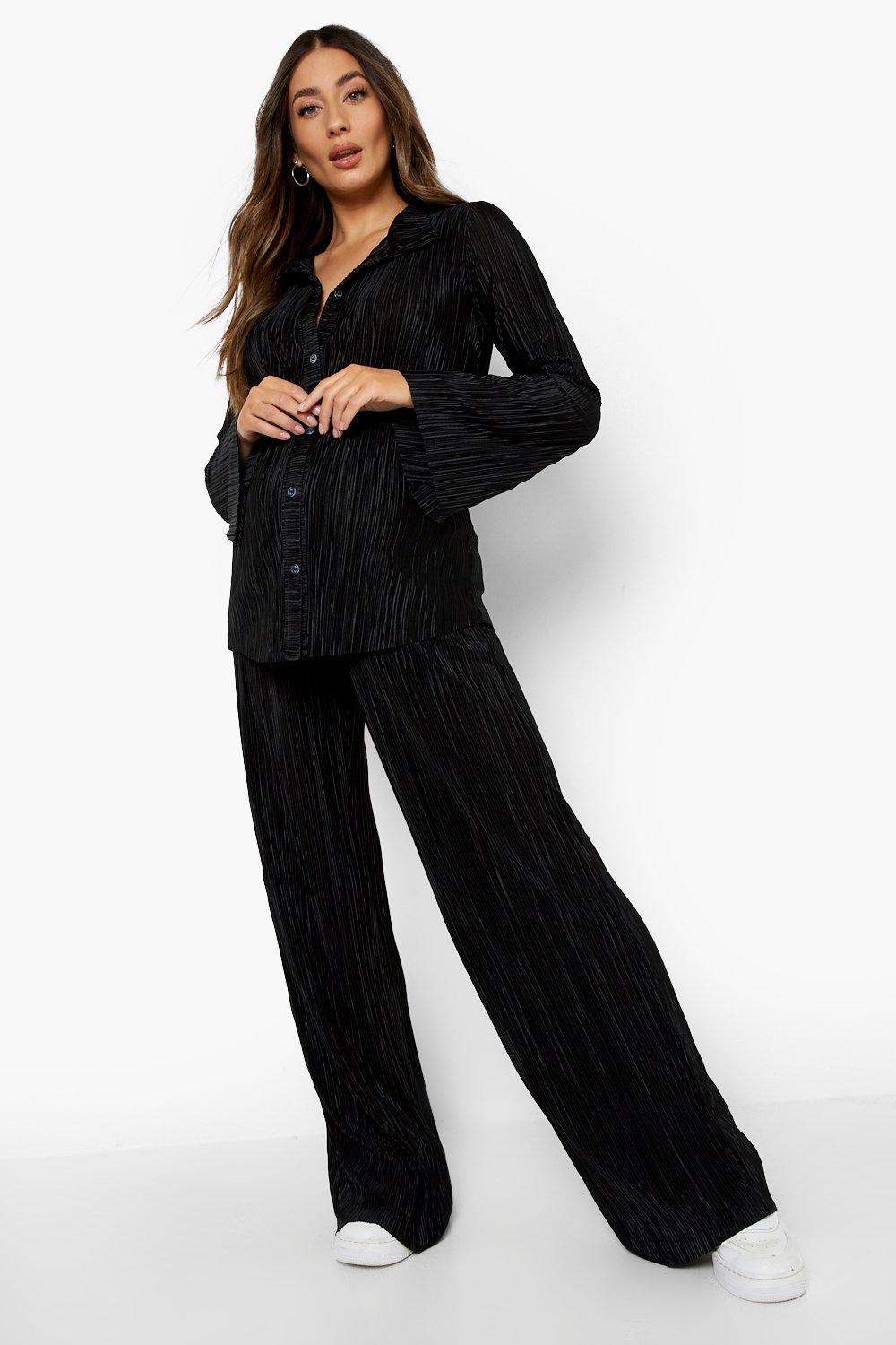 Women s Maternity Plisse Wide Leg Trousers Boohoo UK