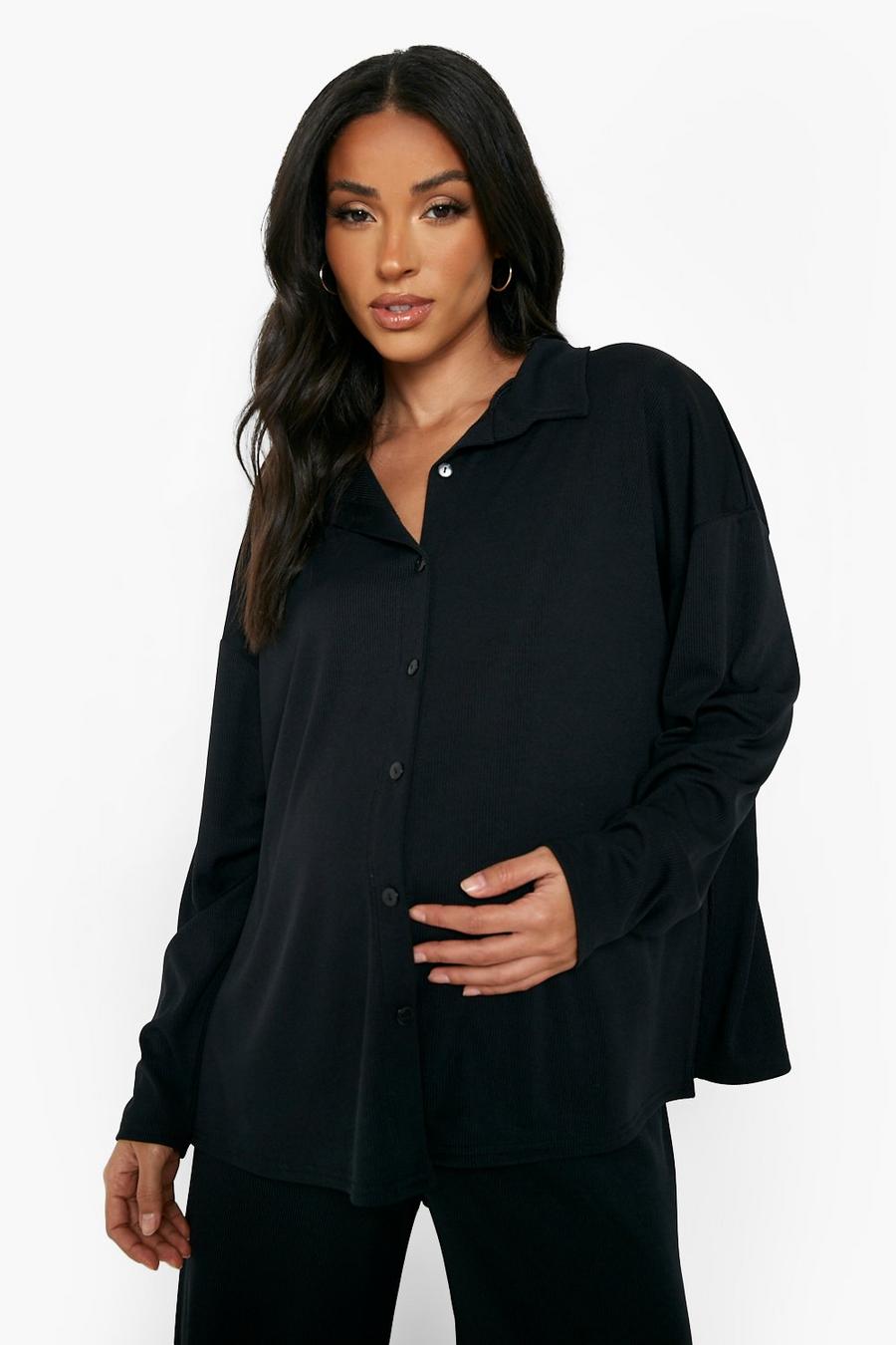 Black Mammakläder - Ribbad skjorta med ledig passform image number 1
