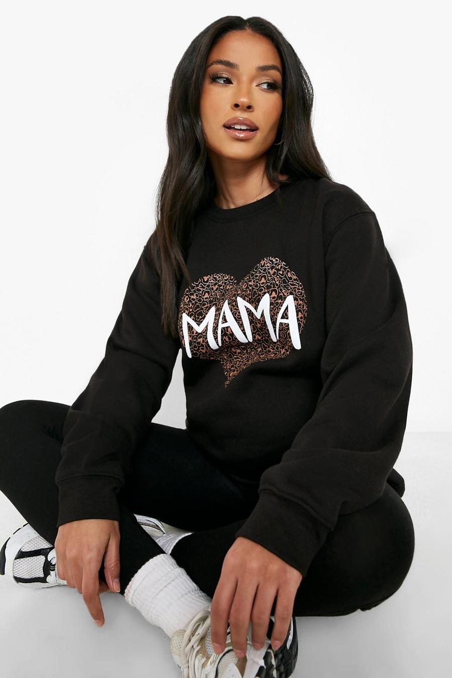 Black Maternity Mama Leopard Heart Print Sweatshirt image number 1