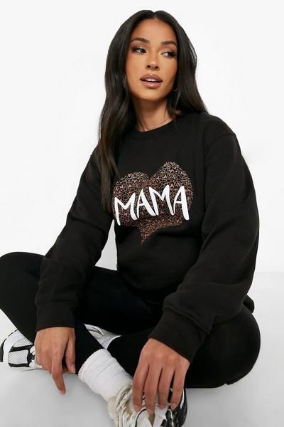 boohoo black Maternity Mama Leopard Heart Print Sweatshirt