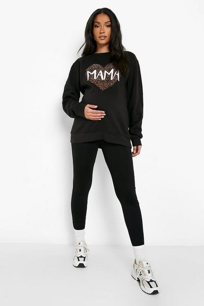 boohoo black Maternity Mama Leopard Heart Print Sweatshirt
