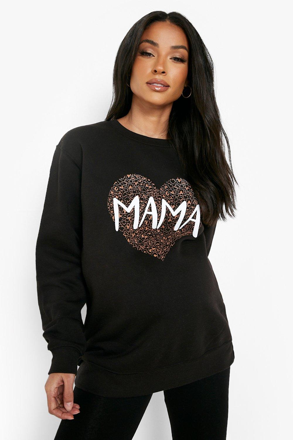 Maternity Mama Leopard Heart Print Sweatshirt boohoo NO