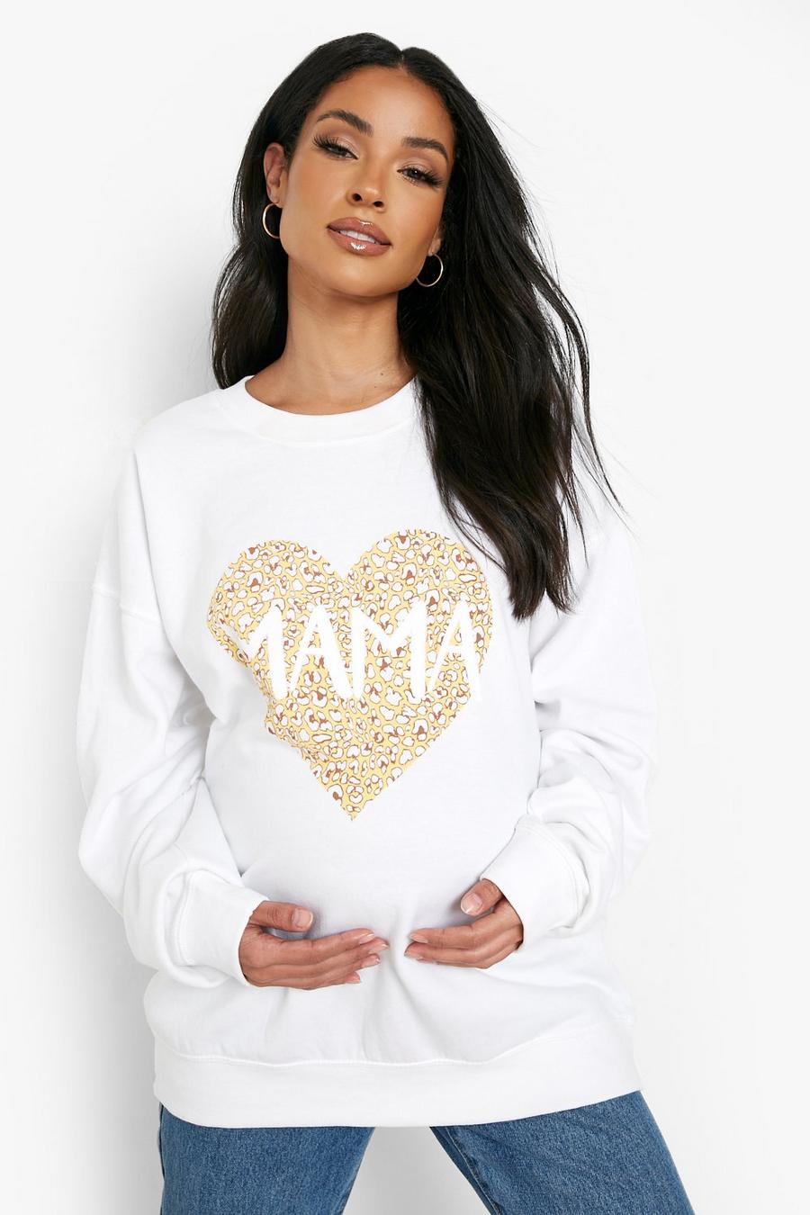 White Maternity Mama Leopard Heart Print Sweatshirt image number 1