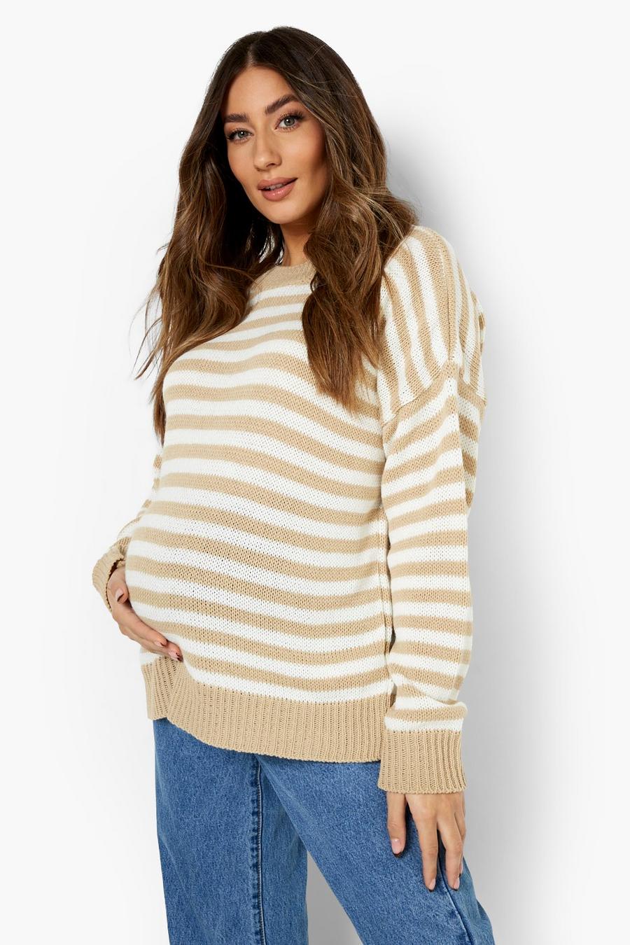 Stone Maternity Stripe Crew Neck Sweater image number 1