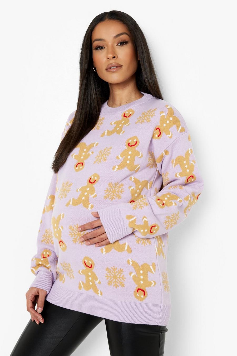 Lilac Maternity Gingerbread Christmas Sweater image number 1