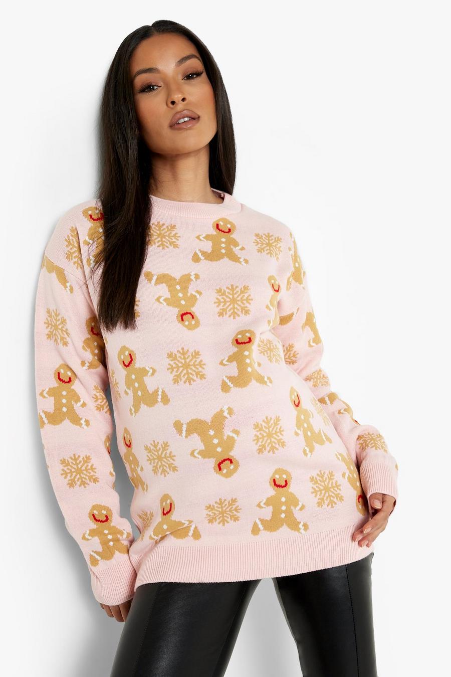 Pink Maternity Gingerbread Christmas Sweater image number 1