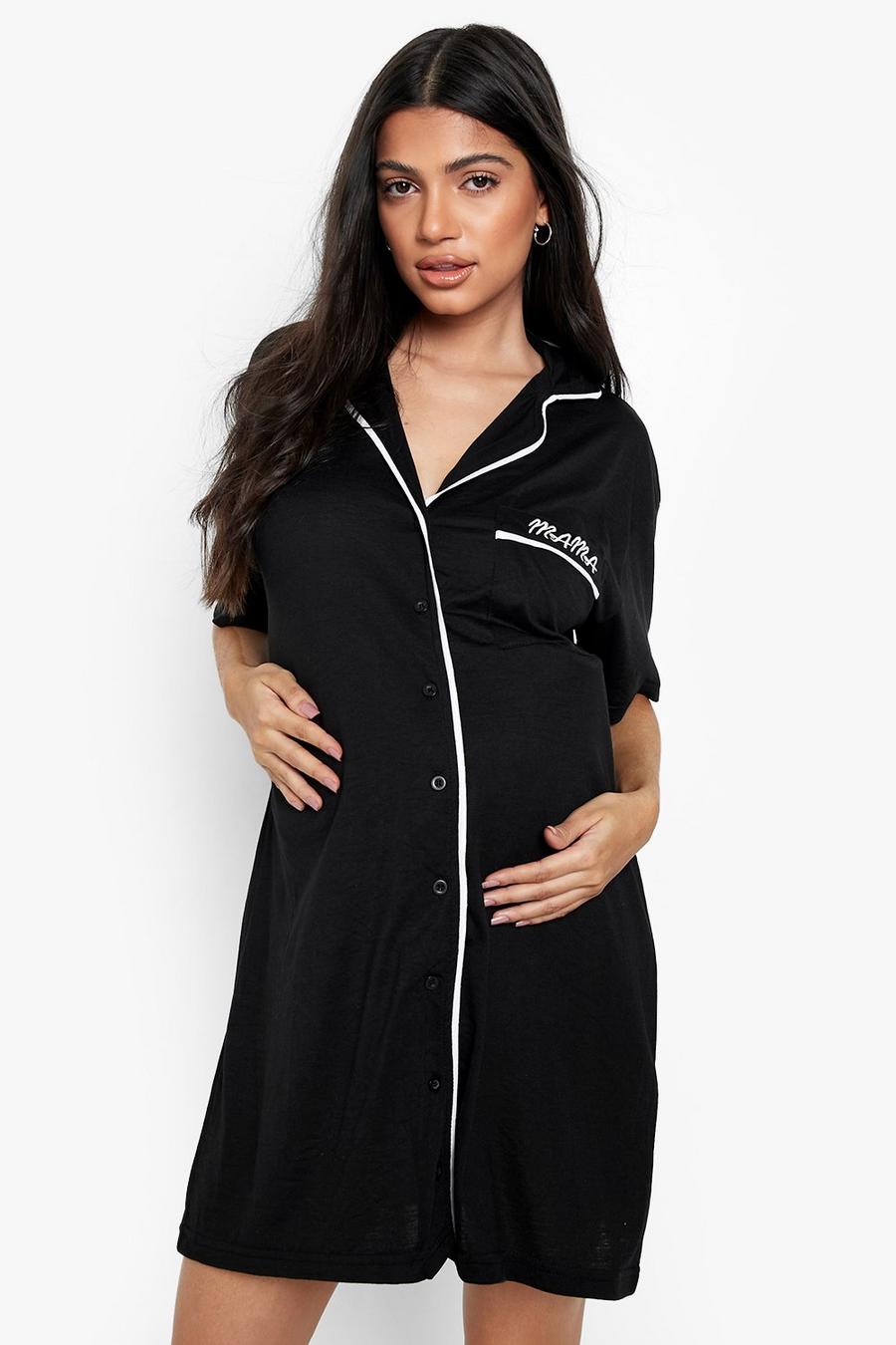 Black Maternity Jersey Button Short Sleeve Nightie image number 1