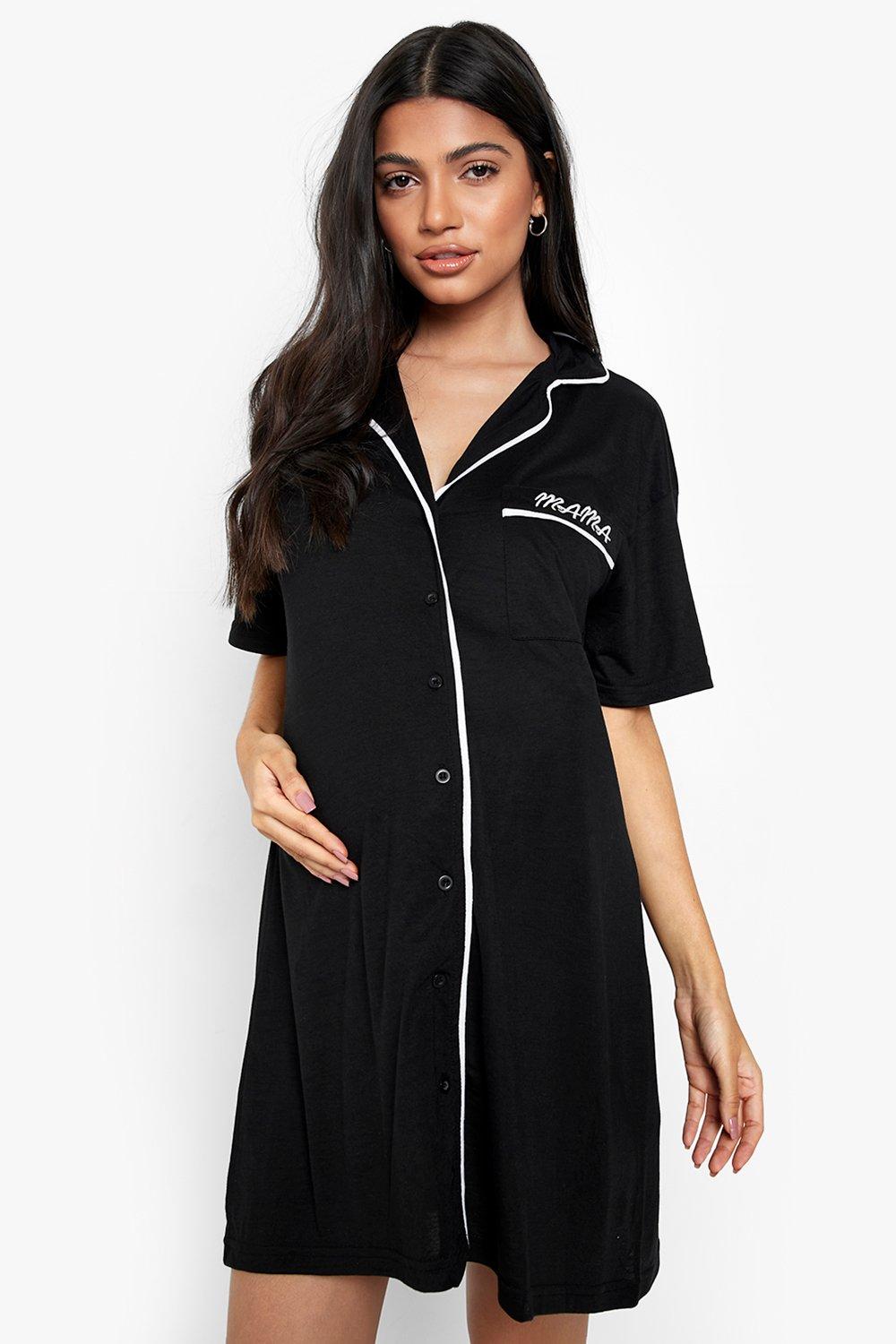 Black Jersey Button Down Nightshirt