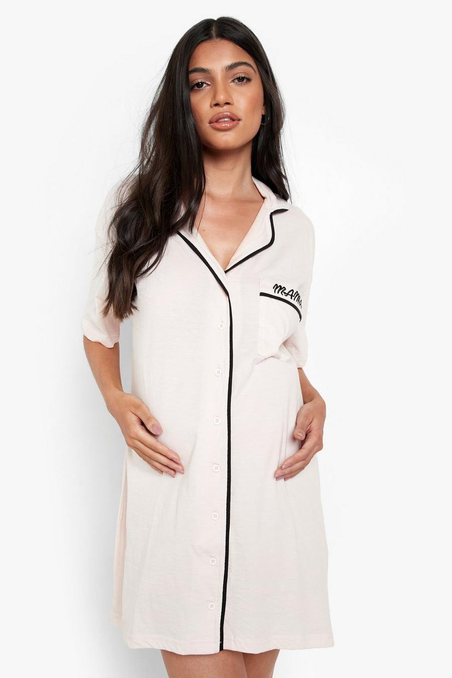 Pink Maternity Jersey Button Short Sleeve Nightgown image number 1