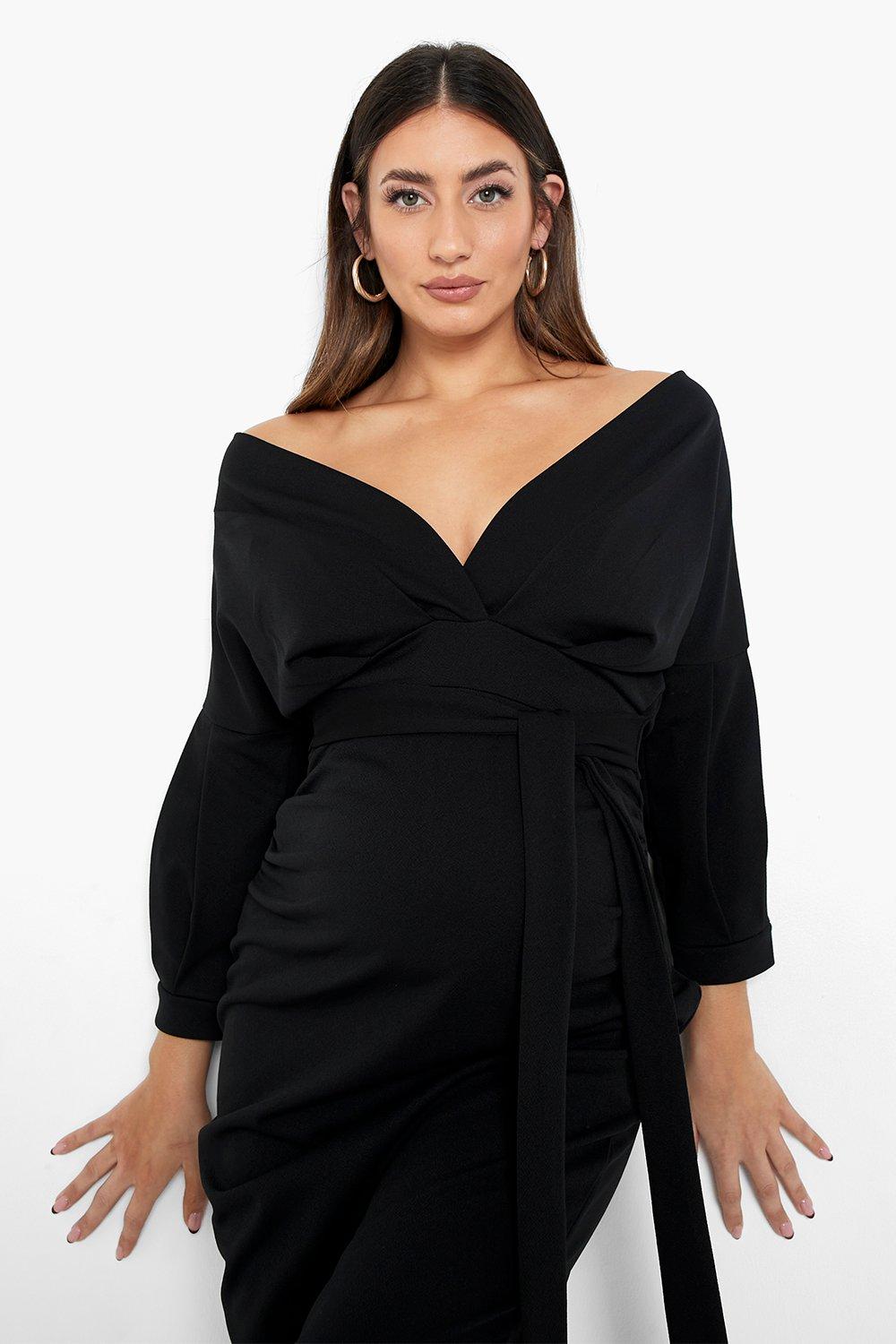 Maternity Off The Shoulder Wrap Midi Dress