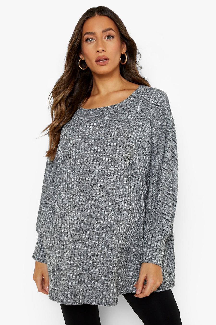 Grey Mammakläder Ribbstickad tröja med fladdermusärm image number 1