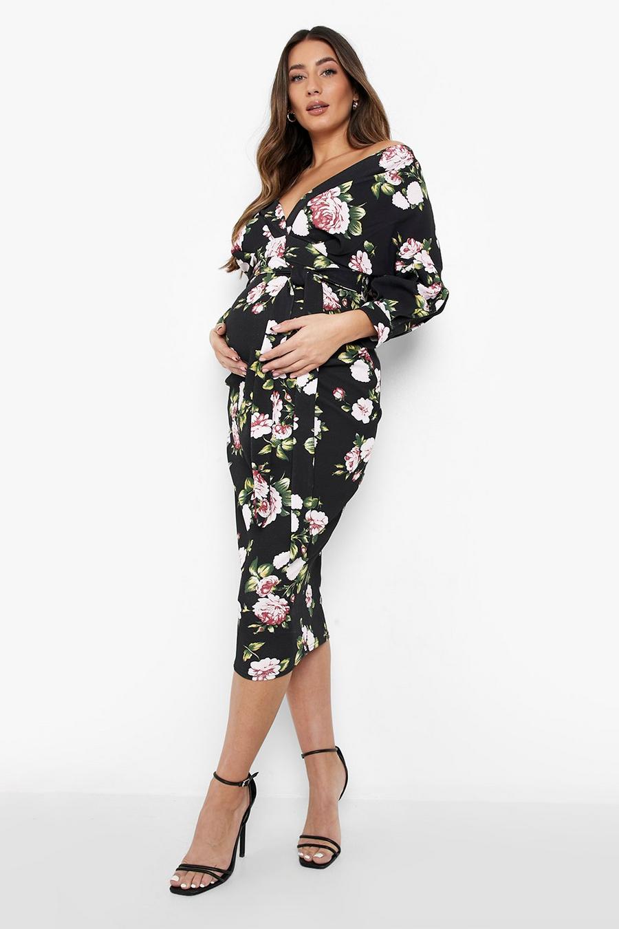 Maternity Floral Off Shoulder Midi Dress image number 1