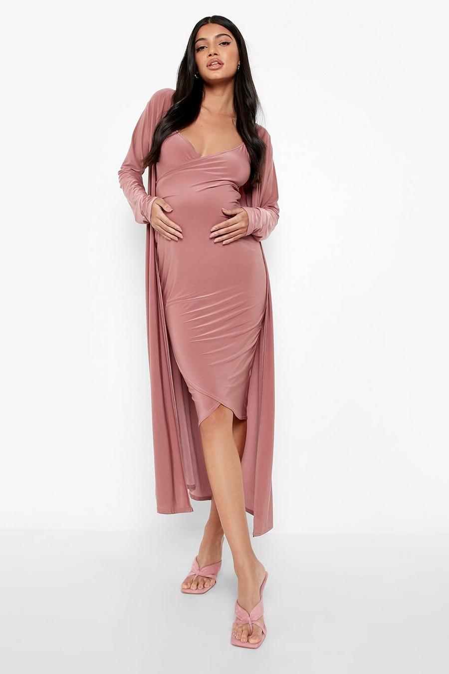 Rose Maternity Strappy Wrap Dress And Duster Set image number 1