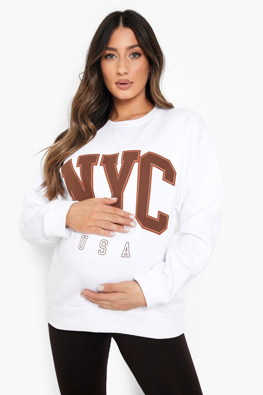 White Maternity NYC Oversized Sweatshirt image number 1