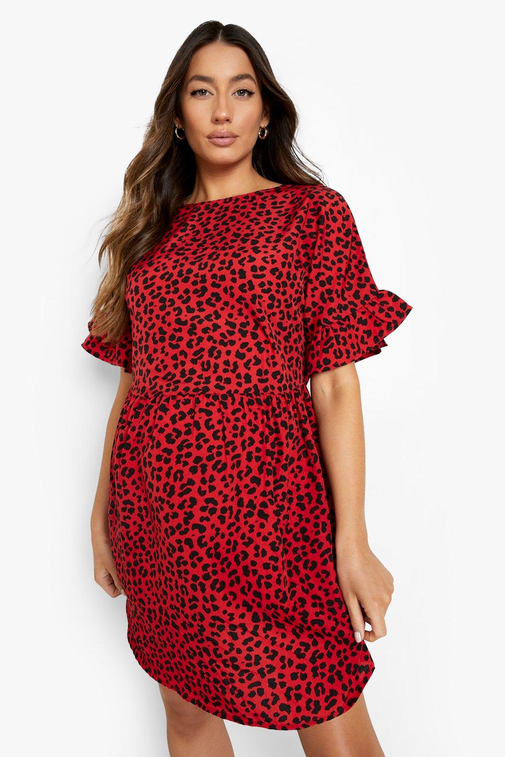 Boohoo red clearance leopard dress