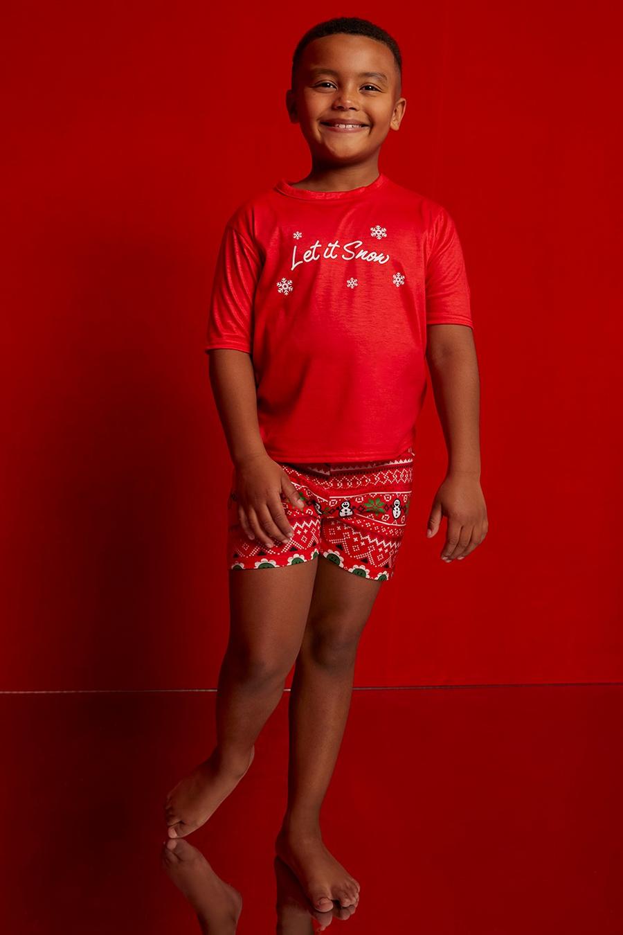 Red röd Mini Me Let It Snow Pyjamas med shorts image number 1