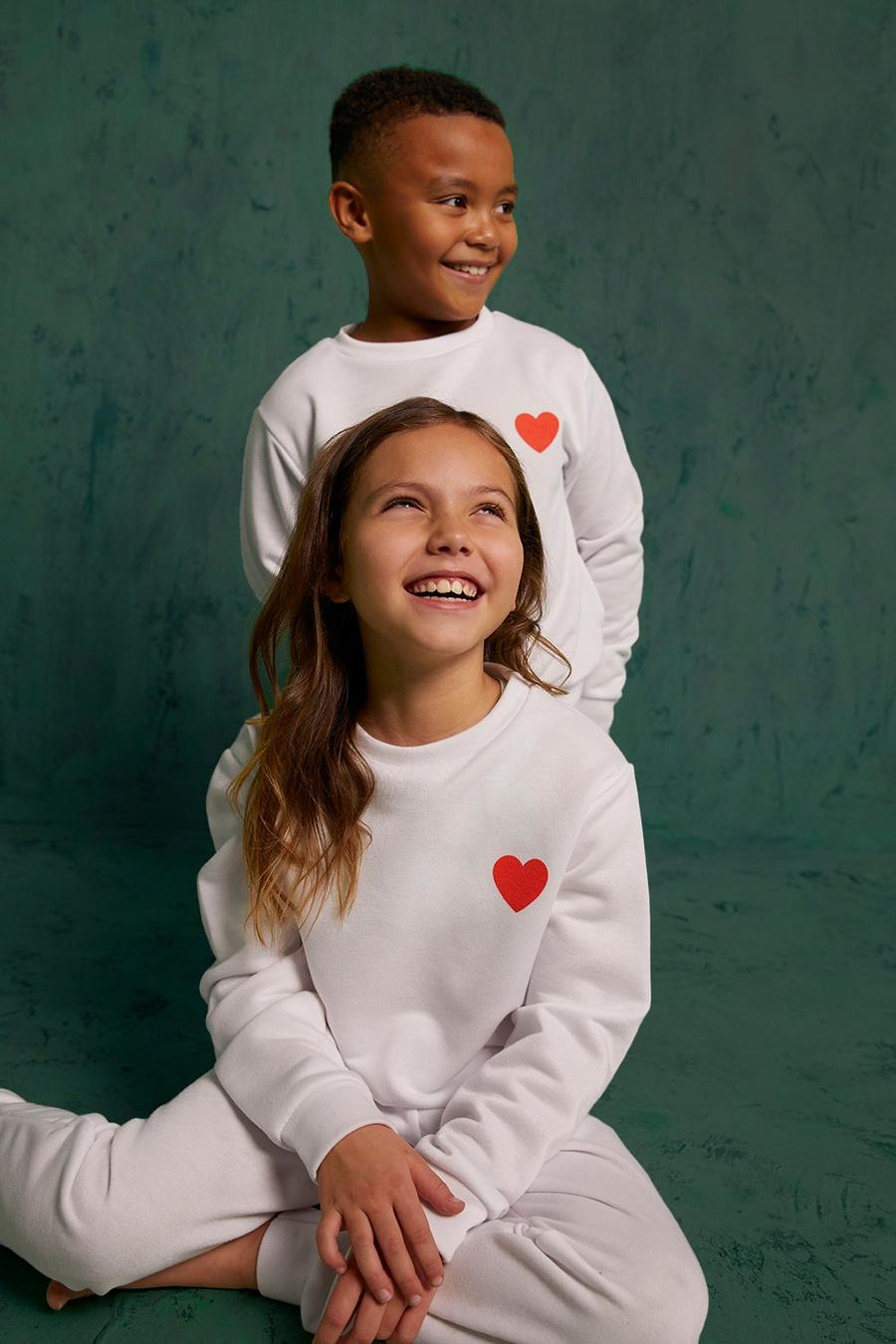 White Mini Me Heart Print Sweatshirt Tracksuit image number 1