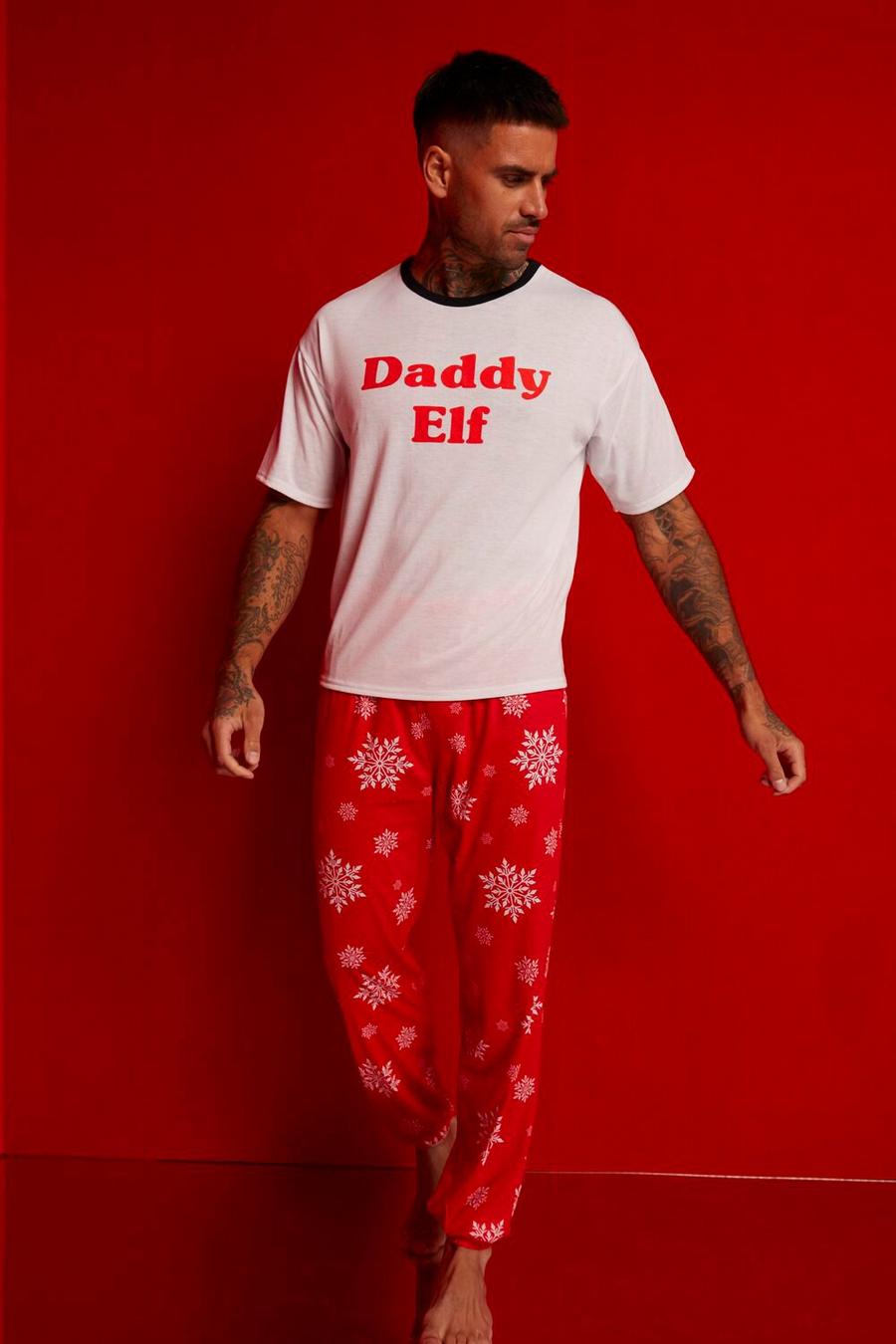 אדום rojo סט פיג'מה לגברים עם הדפס Daddy Elf image number 1