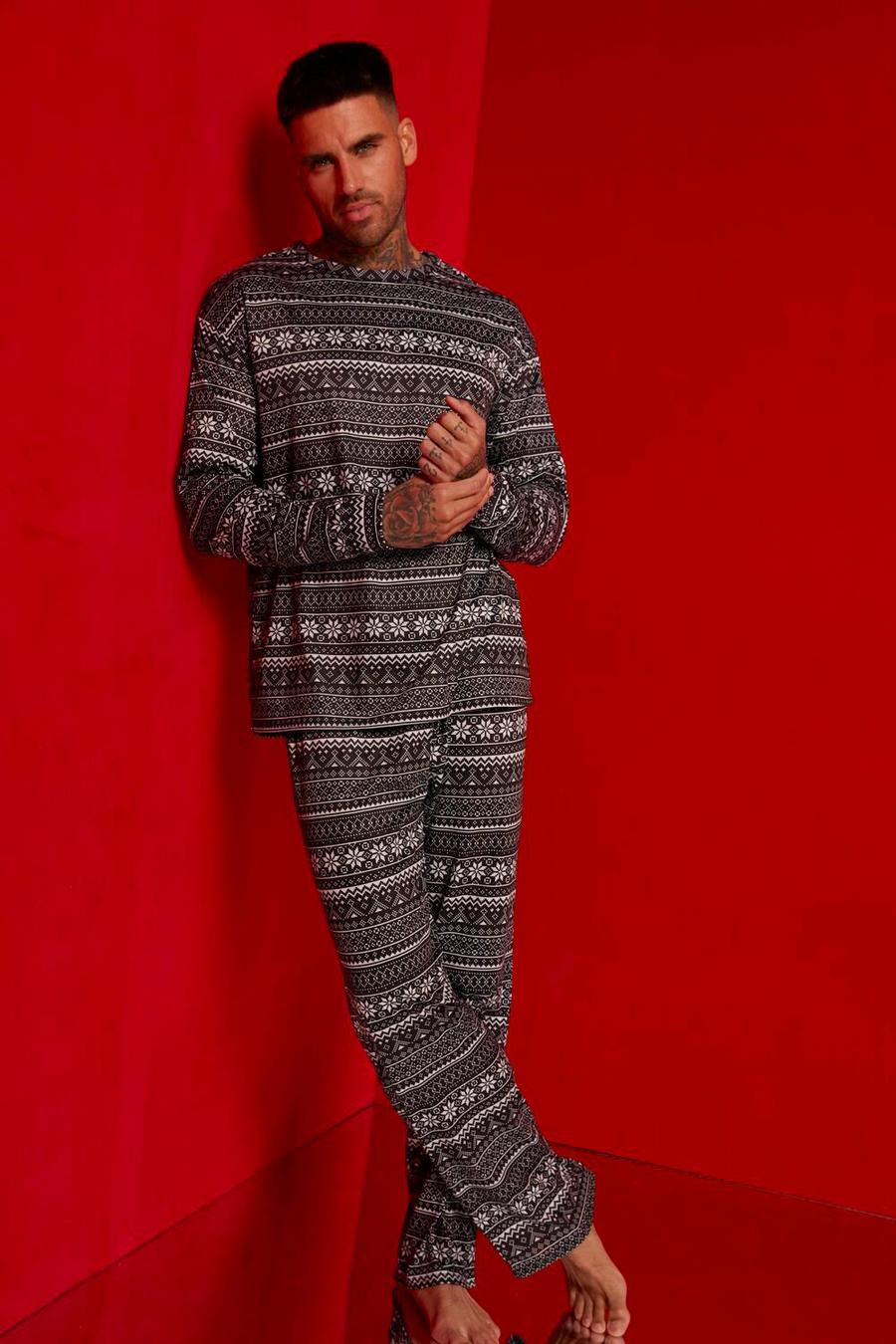 Black Mens Fairisle Christmas Pj Set image number 1