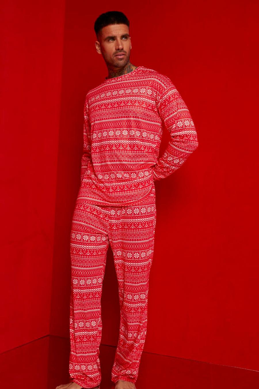 אדום סט פיג'מה לגברים לחג המולד בסגנון פייר אייל image number 1