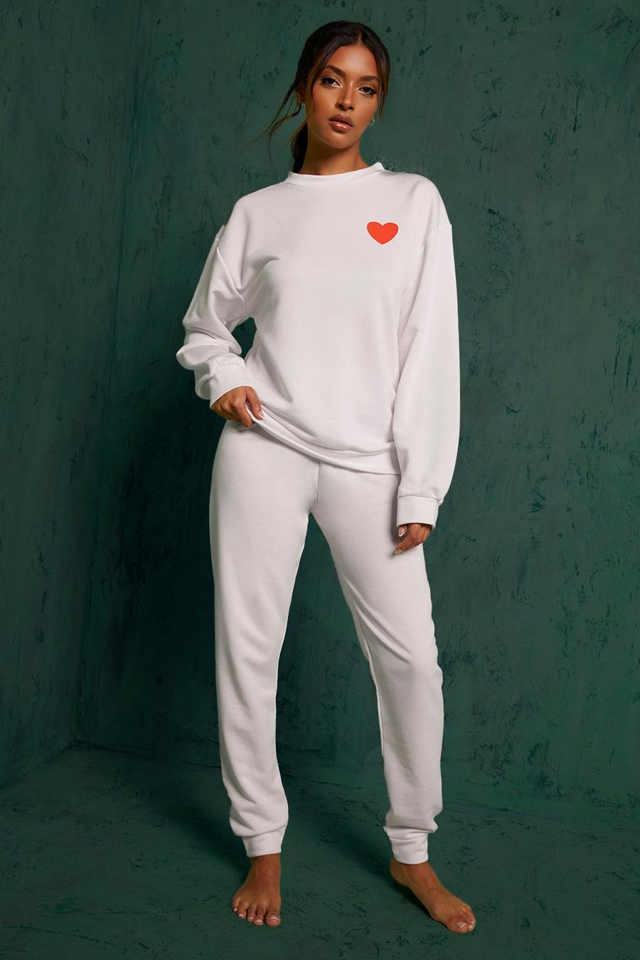Sweatshirt-Trainingsanzug mit Herz-Tasche, White