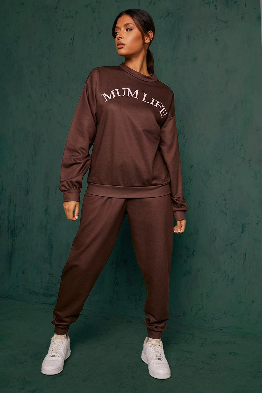 Sweatshirt-Trainingsanzug mit Mum Life Print, Chocolate marron