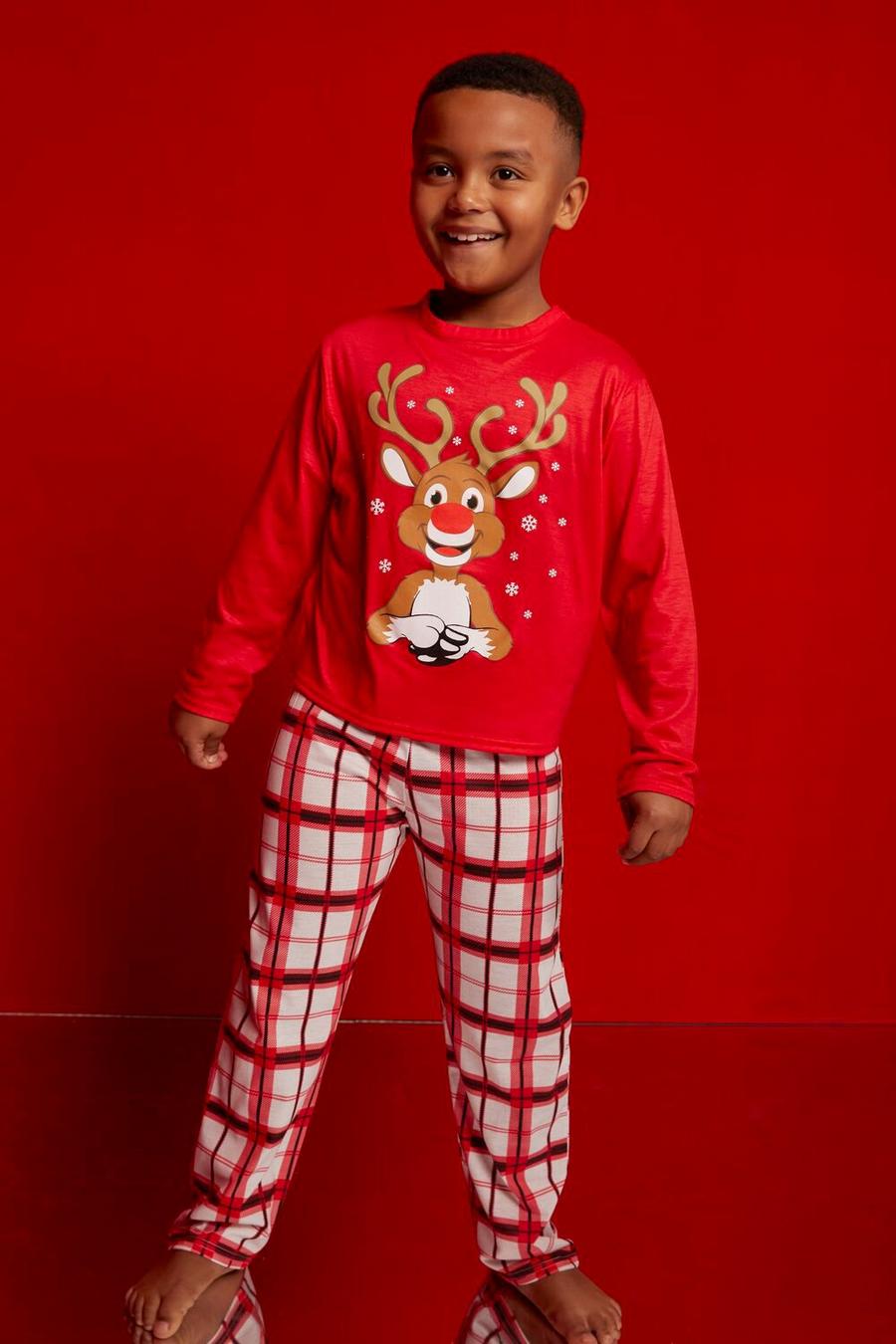 Red Mini Me Reindeer And Check Printed Trouser Pj