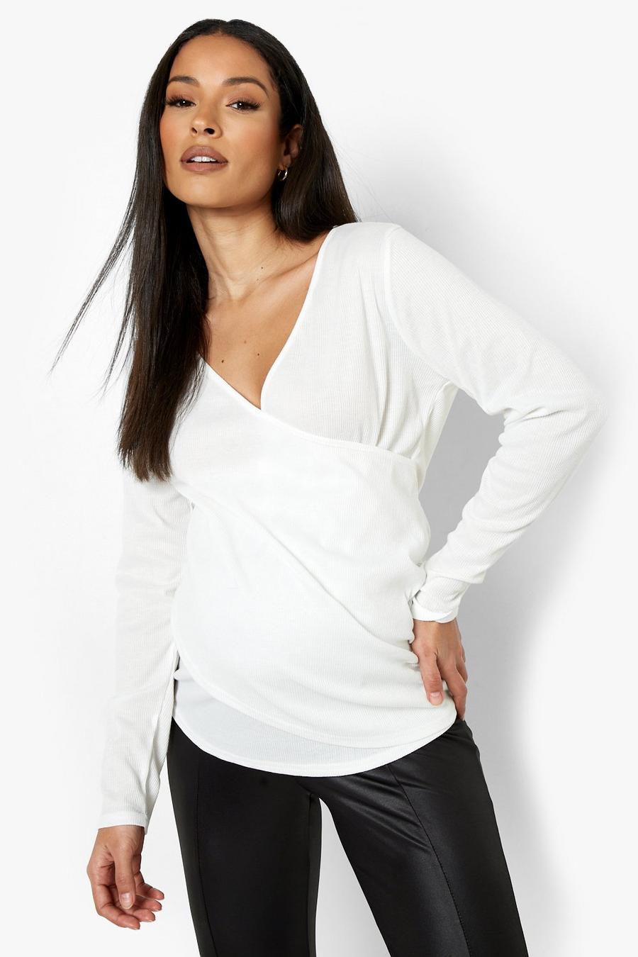 Ivory Mammakläder Ribbstickad tröja med omlott image number 1