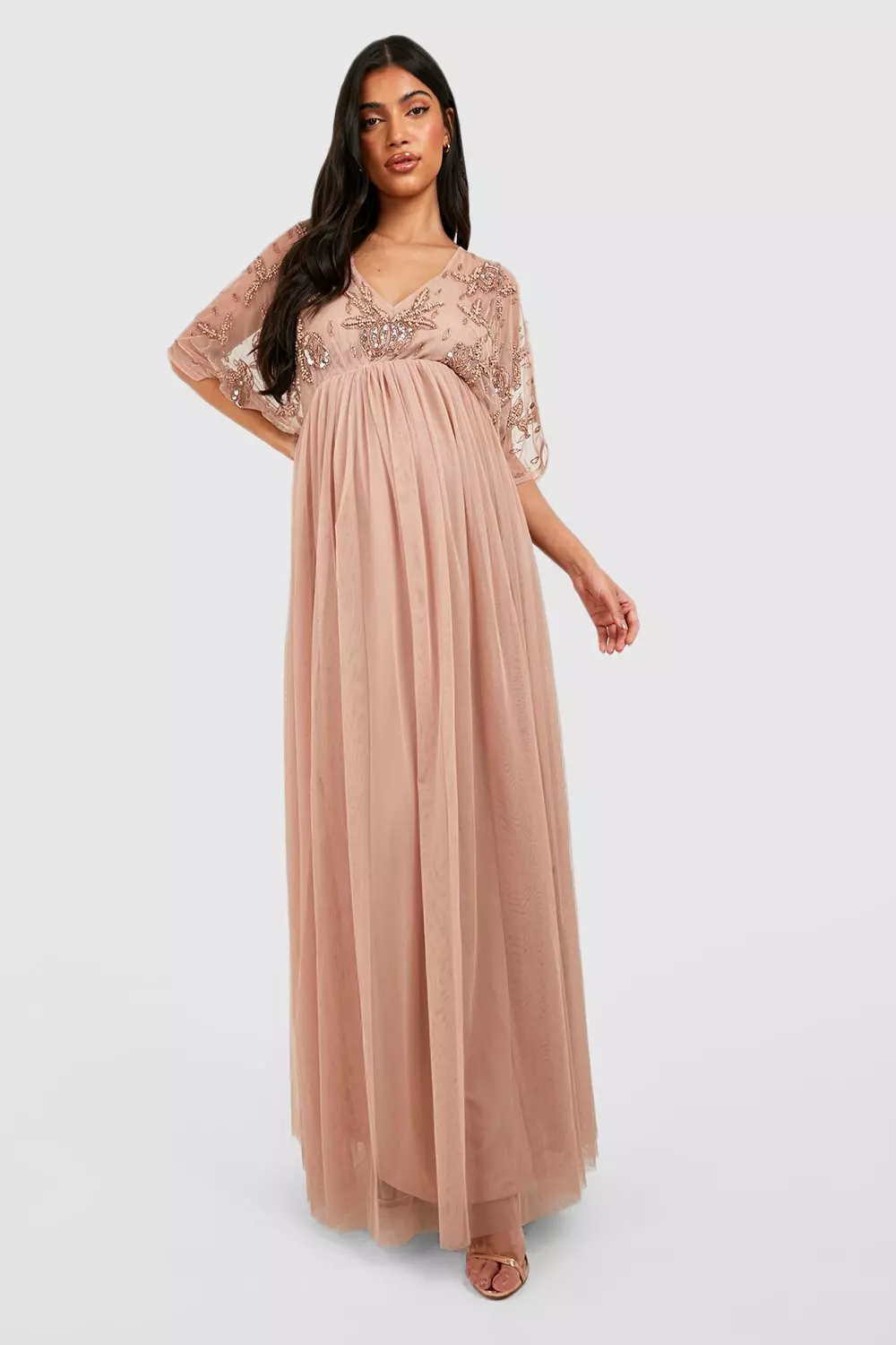 Blush pink maternity maxi dress sale