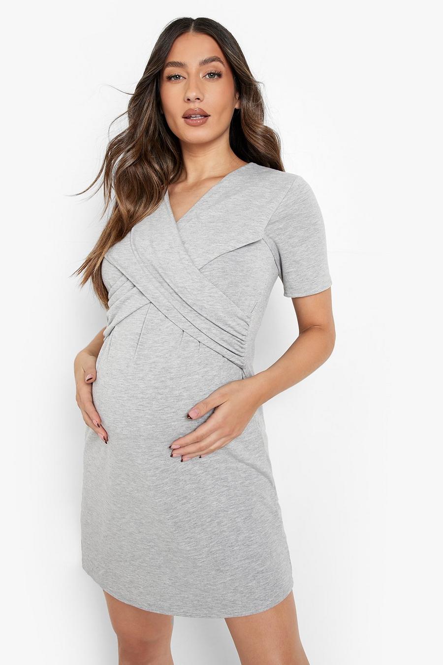 Grey Maternity Wrap Front Nursing Nightgown image number 1