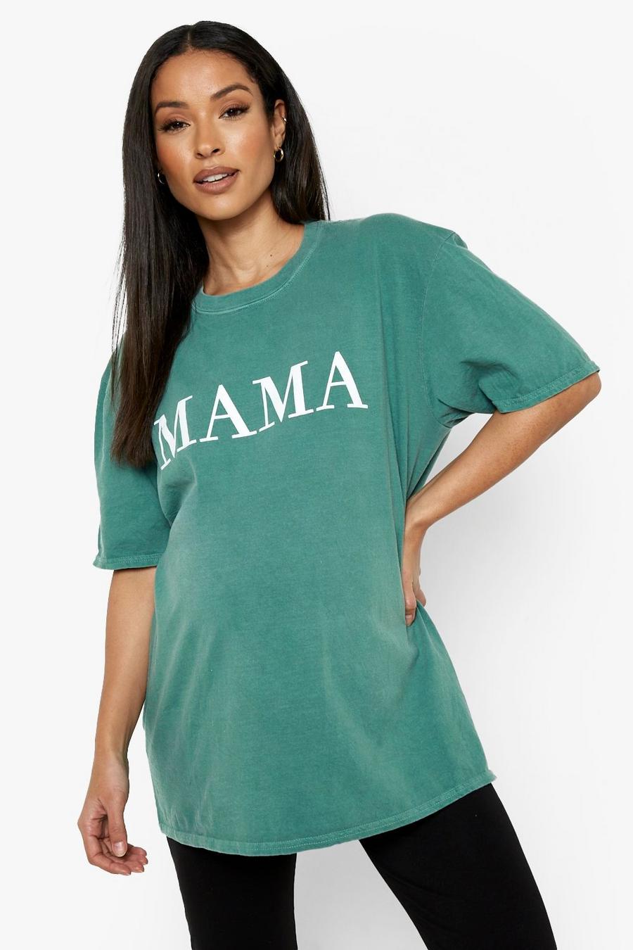 T-shirt Premaman oversize slavata con scritta Mama, Green image number 1