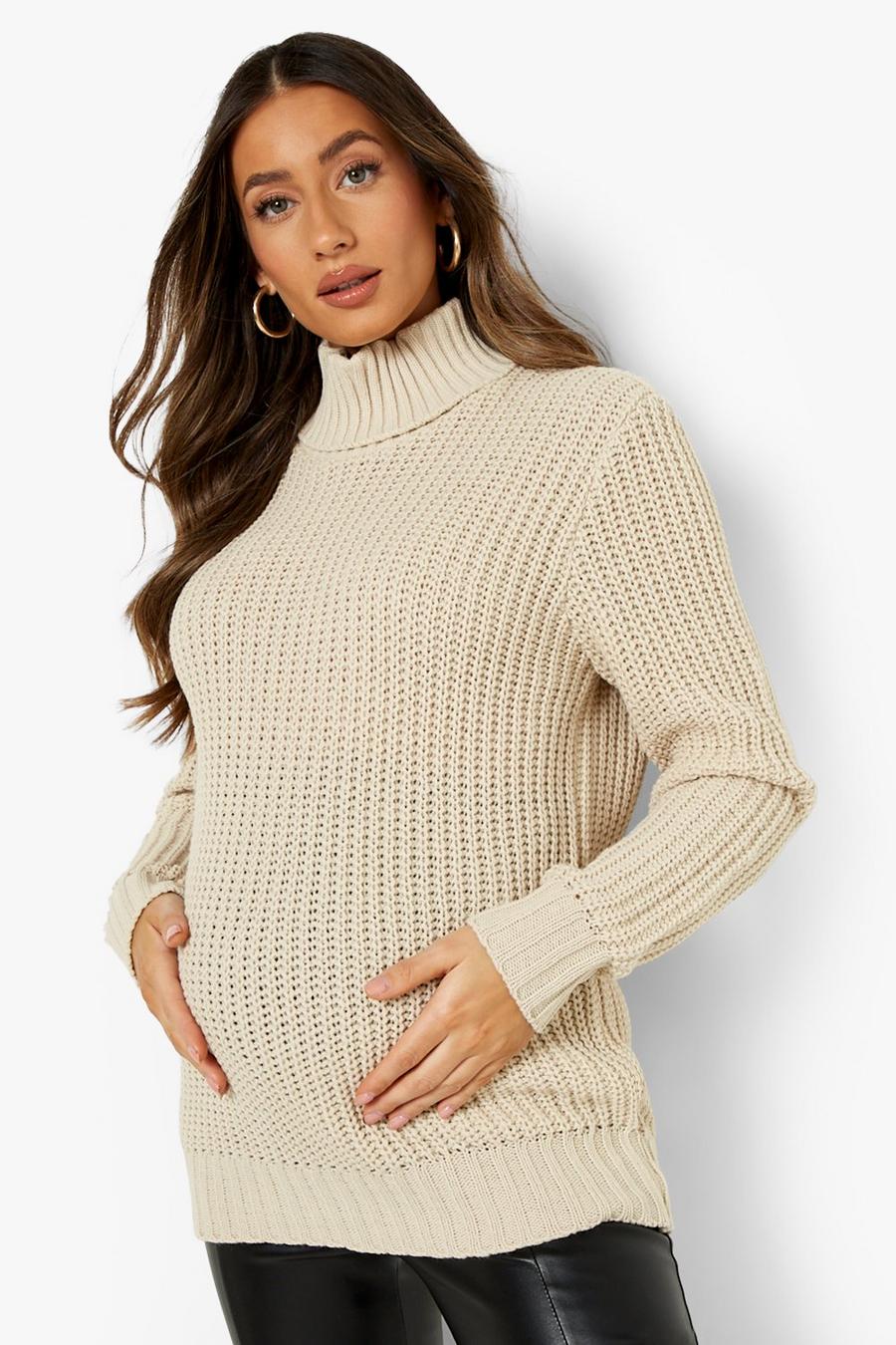 Stone Maternity Soft Knit Roll Neck Jumper image number 1