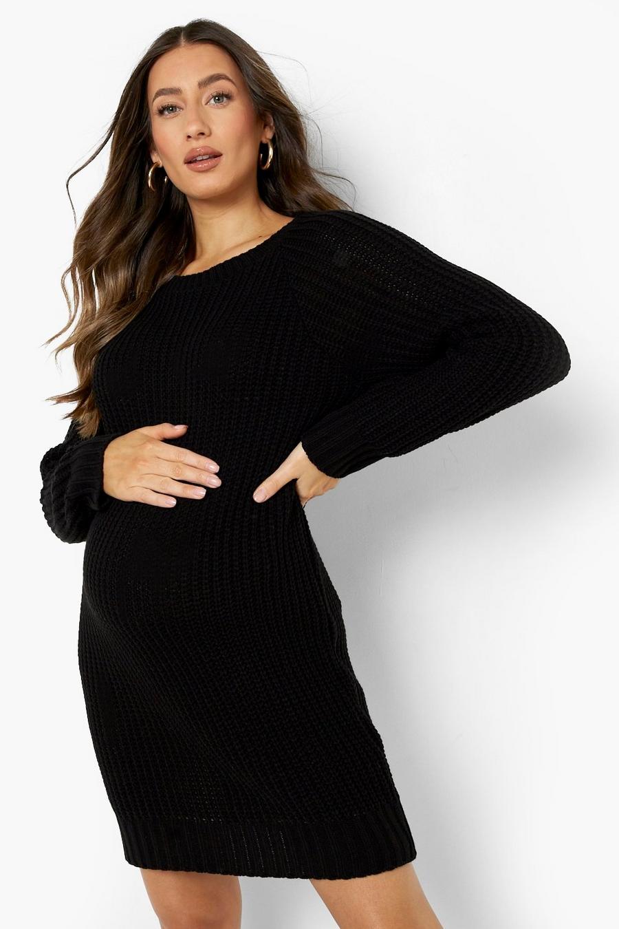 Black nero שמלת סוודר סרוגה רכה עם צווארון עגול, להיריון image number 1