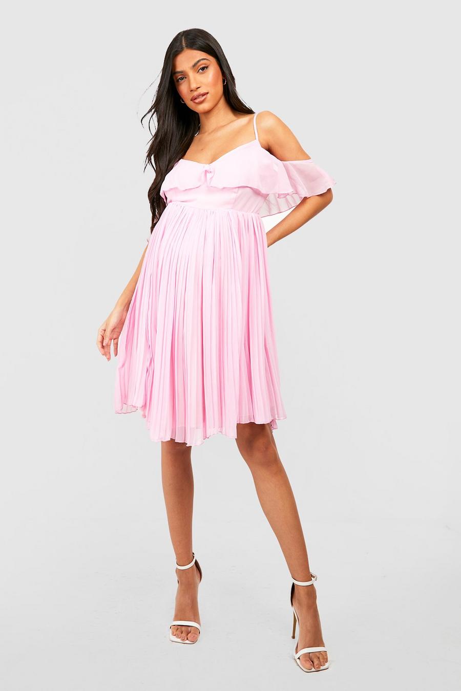 Blush pink Maternity Occasion Cold Shoulder Dress