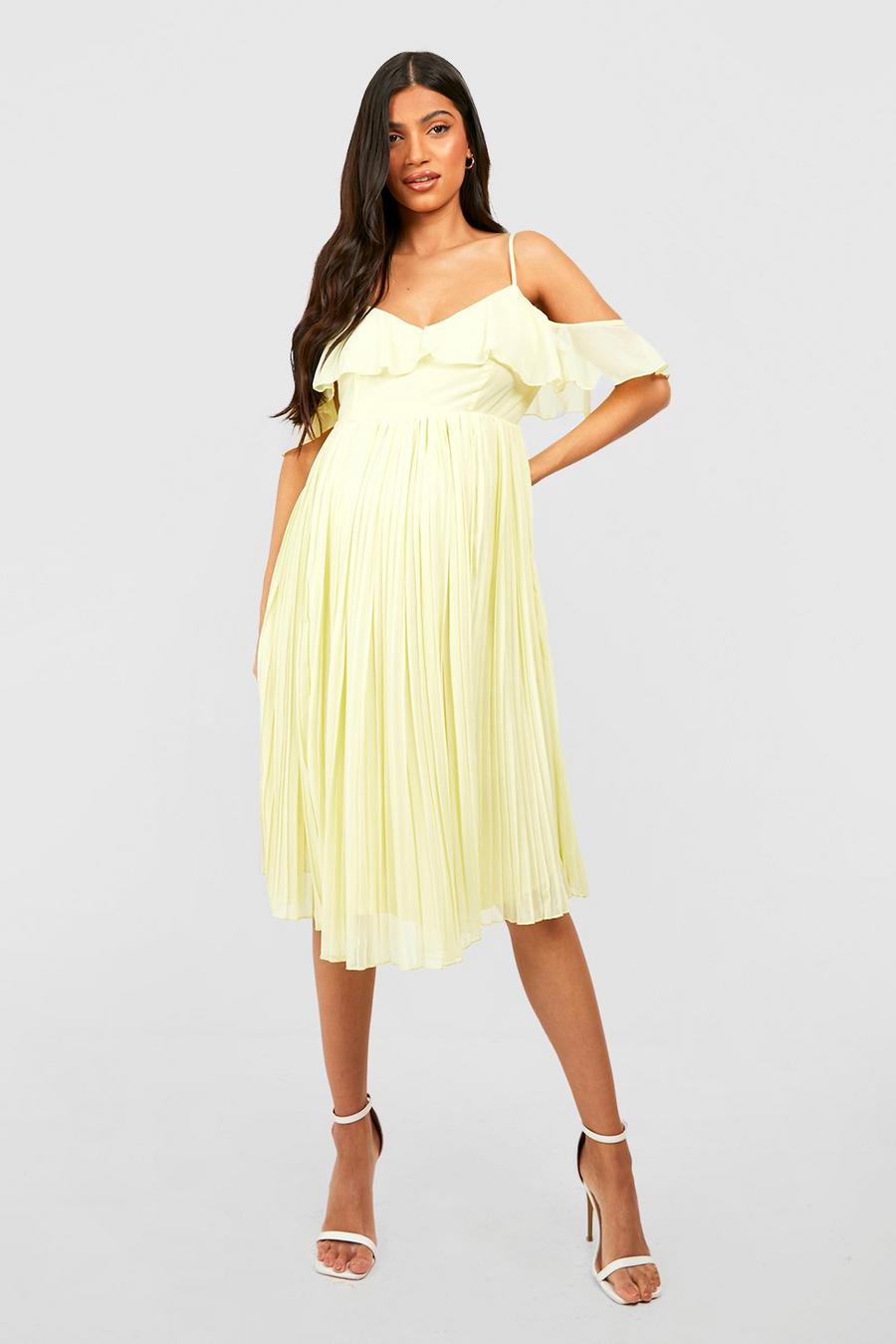 Lemon yellow Maternity Occasion Cold Shoulder Dress