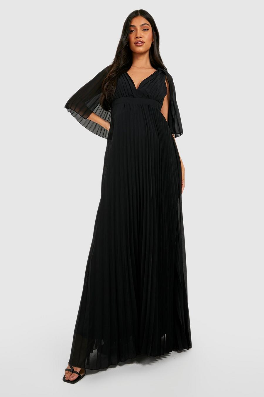 Black Maternity Occasion Pleated Cape Detail Maxi Dress image number 1