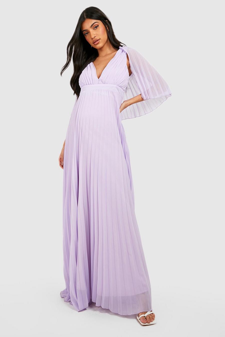 Lilac Maternity Occasion Pleated Cape Detail Maxi Dress image number 1
