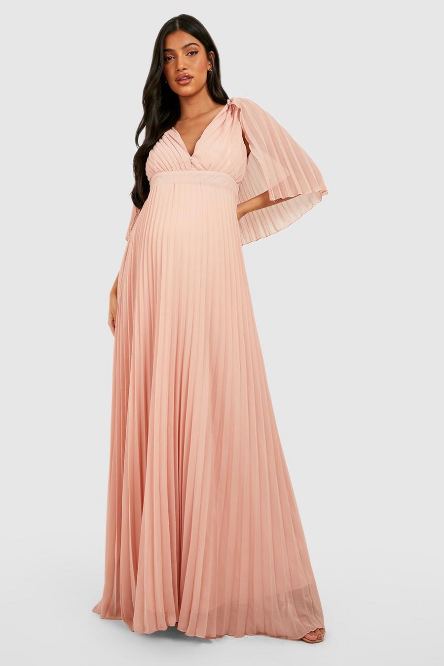 Rose Maternity Occasion Pleated Cape Detail Maxi Dress image number 1