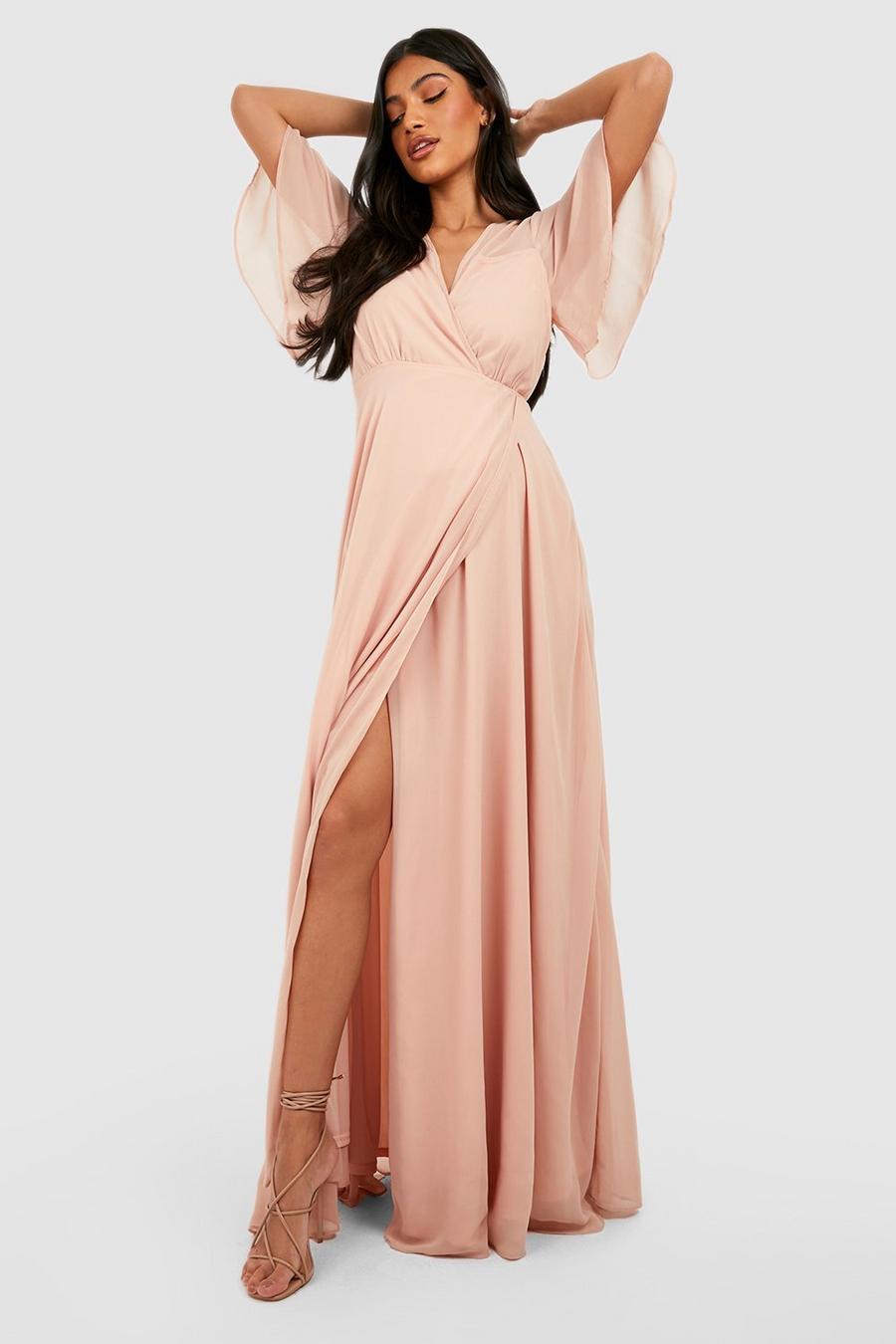 Blush pink Maternity Occasion Angel Sleeve Wrap Dress