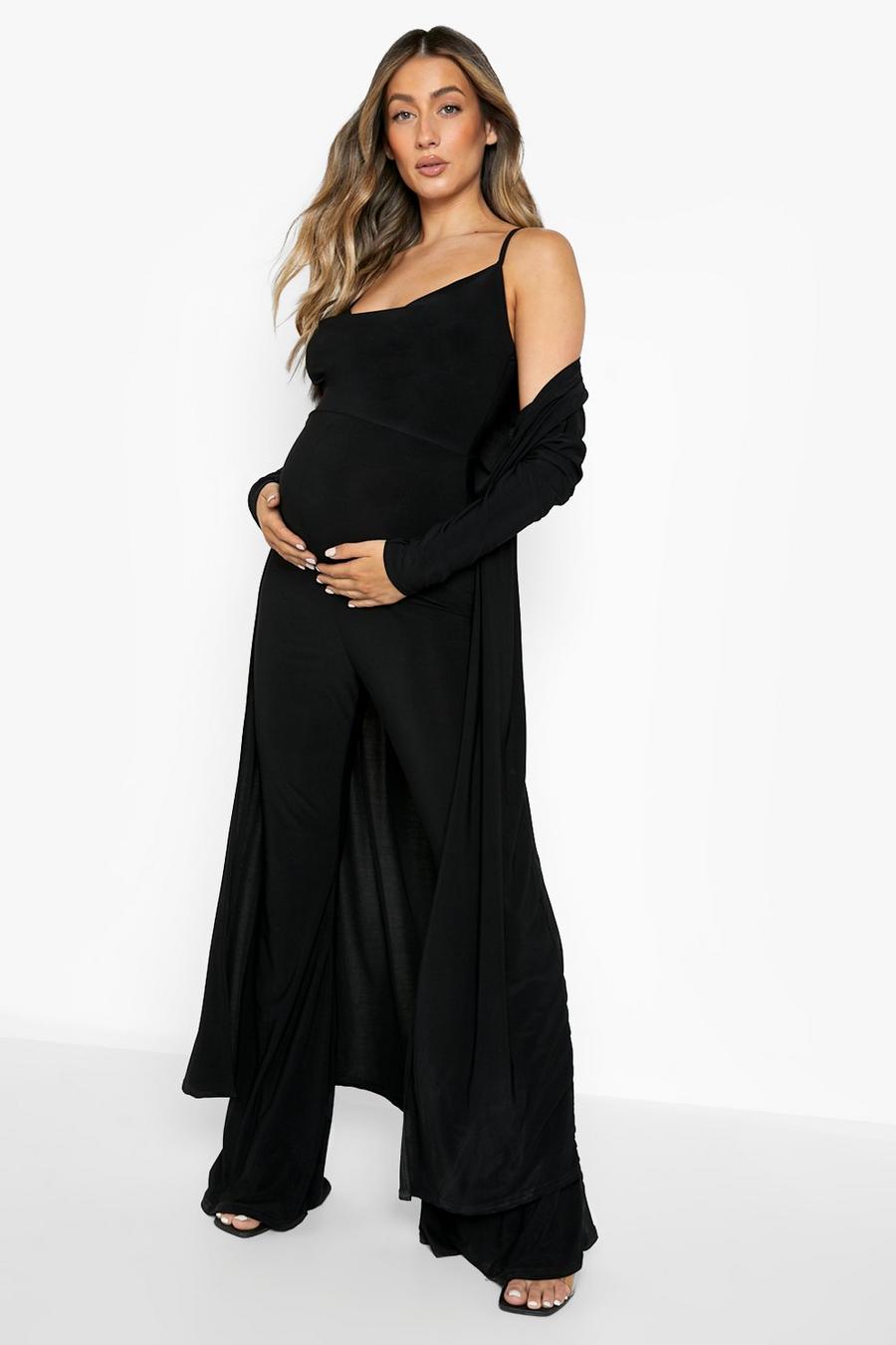 Black Maternity Strappy Cowl Jumpsuit And Duster image number 1