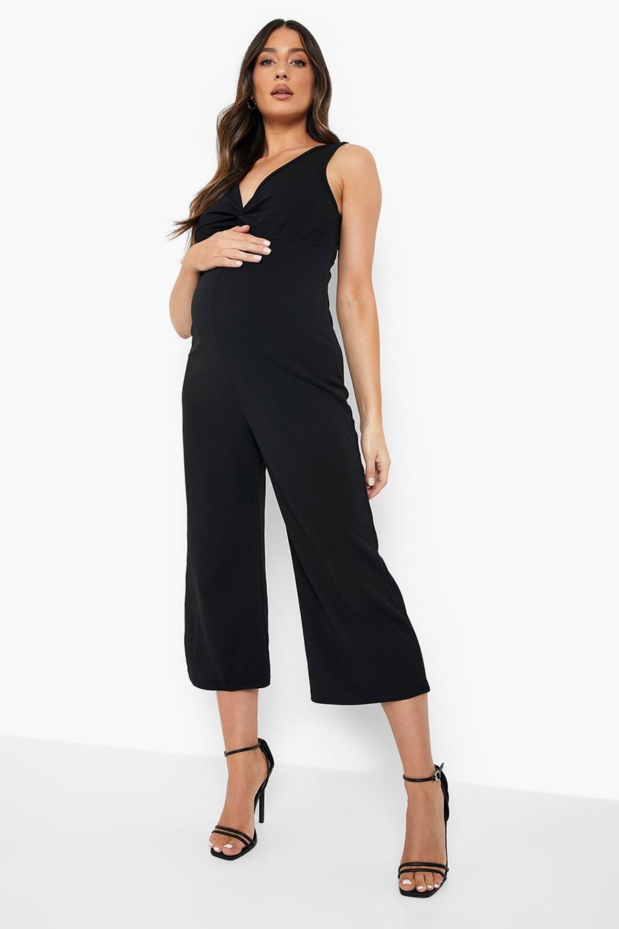 Black Maternity Twist Front Culotte Jumpsuit image number 1