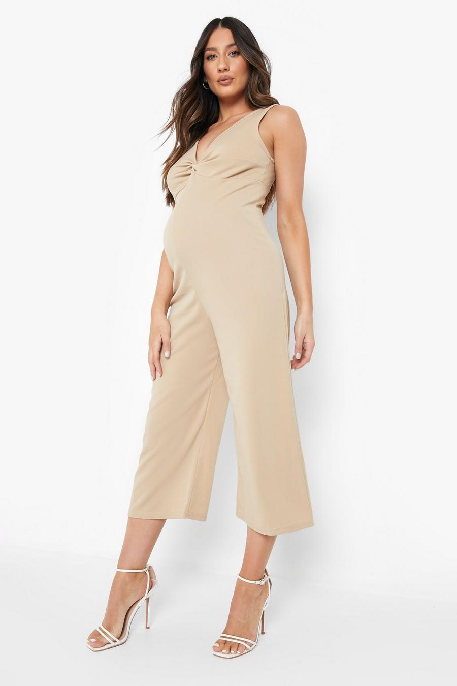 Stone Maternity Twist Front Culotte Jumpsuit image number 1