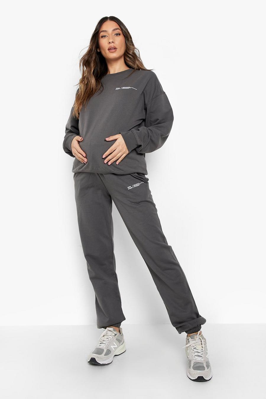 Charcoal Maternity Dsgn Studio Text Sweat Tracksuit image number 1