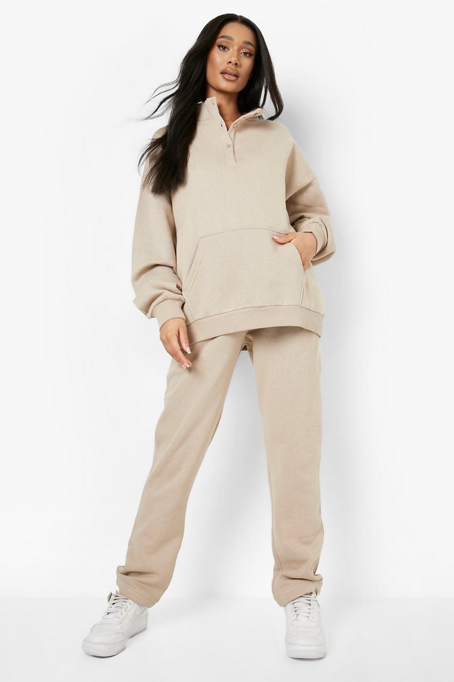 Taupe beige Maternity Recycled Nursing Button Tracksuit